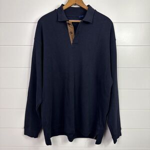 McKenzie Tribe Ribbed Collared Pullover Sweatshirt Navy Blue sz L
